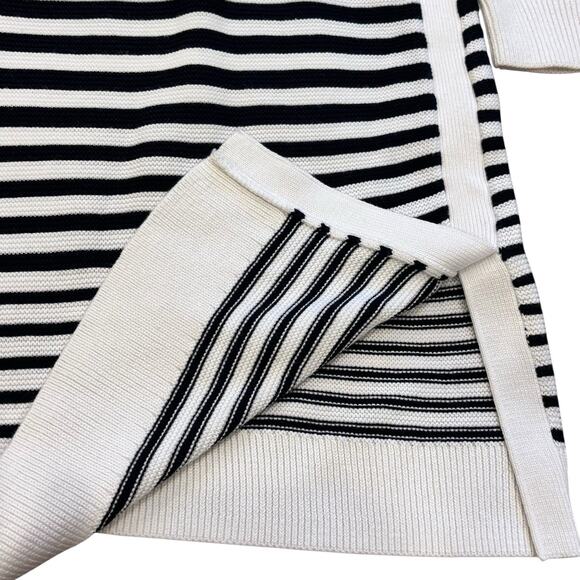 Talbots Graduated Stripes Sweater Large Tunic White Black 3/4 Sleeve Split Hem - Picture 3 of 6
